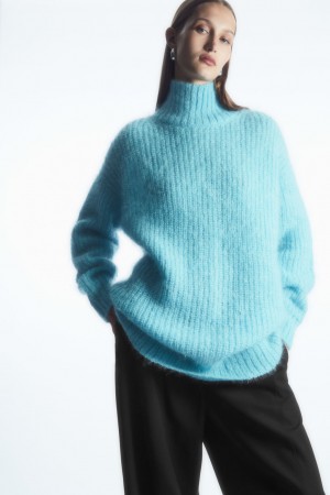 Suéteres COS Funnel-Neck Mohair Tunic Mujer Turquesa Claro | México DCNP-92804