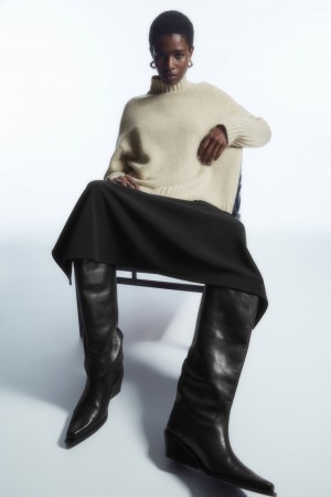 Suéteres COS Funnel-Neck Pure Cashmere Mujer Creme | México BUME-78264