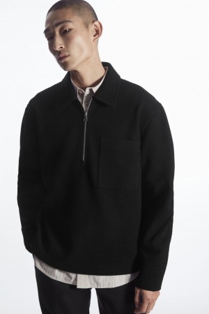 Suéteres COS Half-Zip Lana-Blend Hombre Negros | México INDF-34097
