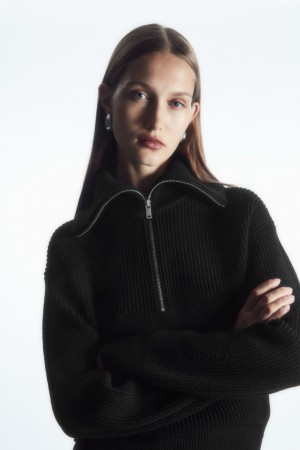 Suéteres COS Lana And Algodon Half-Zip Mujer Negros | México QACY-51036