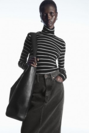 Suéteres COS Merino Lana Turtleneck Top Mujer Negros Blancos | México WMYX-91826