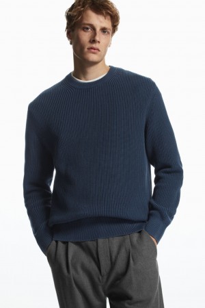 Suéteres COS Stone-Washed De Punto Hombre Azul Marino | México AVRB-18302
