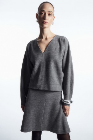 Suéteres COS V-Neck Boiled-Lana Mujer Grises | México WRZV-56719