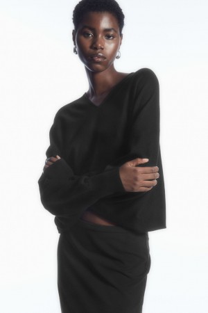 Suéteres COS V-Neck Merino Lana Batwing Mujer Negros | México PUFW-20987