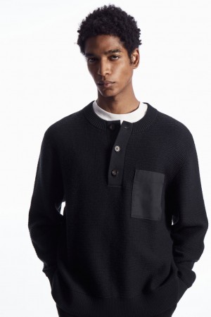 Suéteres COS Waffle-Knit Henley Hombre Azul Marino | México YGQM-48597