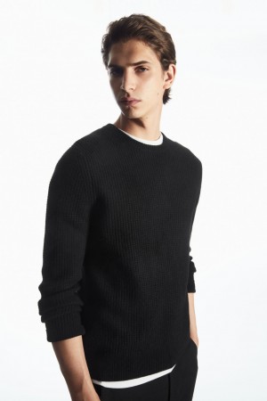 Suéteres COS Waffle-Knit Pure Cashmere Hombre Negros | México PBHJ-54026