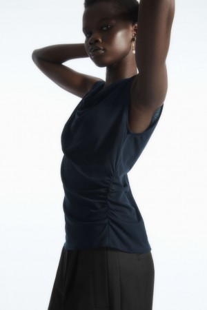 Tops COS Asymmetric Draped Sin Manga Mujer Azul Marino | México XGSL-52346