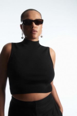 Tops COS Cropped De Punto Sin Manga Mujer Negros | México CAWR-64872