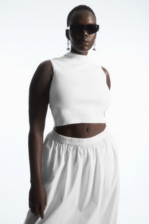 Tops COS Cropped De Punto Sin Manga Mujer Blancos | México THNZ-32916