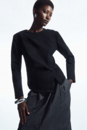 Tops COS Draped Denim Mujer Negros | México HTIX-92064