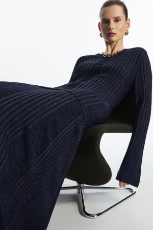 Tops COS Flared-Sleeve Acanalado-Panel Mujer Azul Marino | México XFLG-04127