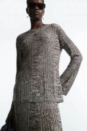 Tops COS Flared-Sleeve Acanalado-Panel Mujer Negros | México SUNM-30659