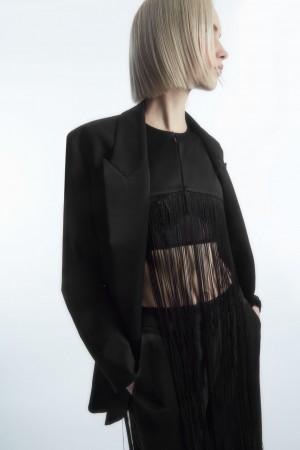Tops COS Fringed Cape Mujer Negros | México IXJS-08314