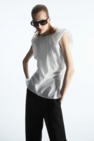 Tops COS Gathered Draped Sin Manga Mujer Blancos | México QBCJ-67041