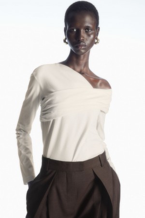 Tops COS Gathered Off-The-Shoulder Asymmetric Mujer Blancos | México HGWF-60593