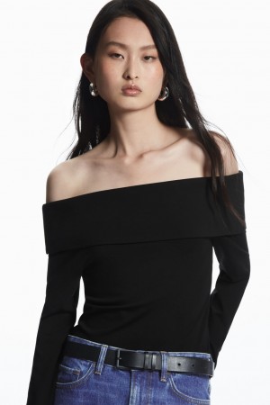 Tops COS Off-The-Shoulder Long-Sleeved Mujer Negros | México XSTG-05678