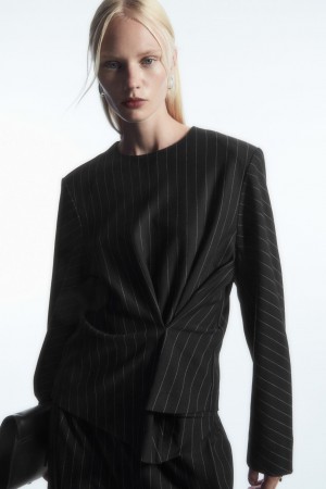 Tops COS Pinstriped Draped Mujer Negros | México GYLB-36459