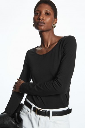 Tops COS Scoop-Neck Long-Sleeved Mujer Negros | México SHVQ-31786