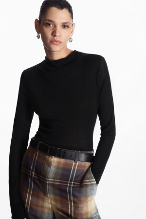 Tops COS Slim-Fit High-Neck Mujer Negros | México XEHW-20147