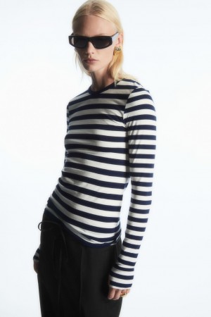 Tops COS Slim-Fit Long-Sleeve Mujer Azul Marino | México XEAW-17289