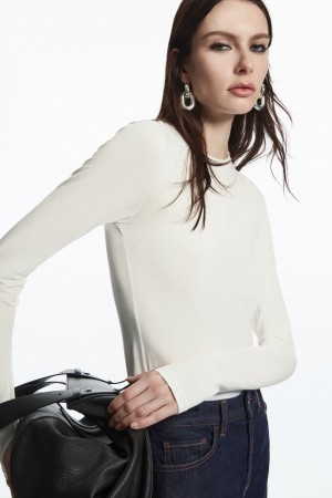 Tops COS Slim-Fit Long-Sleeve Mujer Blancos | México DNOX-97186
