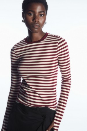 Tops COS Slim-Fit Long-Sleeve Mujer Blancos Vino | México LMJO-54029