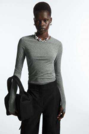 Tops COS Slim-Fit Long-Sleeve Mujer Grises Oscuro | México VLUM-59178