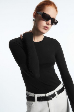 Tops COS Slim-Fit Long-Sleeve Mujer Negros | México PRQW-87639