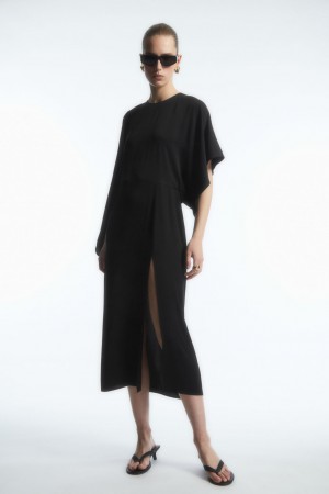 Vestido COS Asymmetric-Sleeve Draped Midi Mujer Negros | México FIJW-83510
