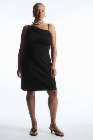 Vestido COS Asymmetric Draped Mini Mujer Negros | México ZHPX-40163
