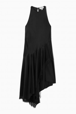 Vestido COS Asymmetric Encaje-Trimmed Satin Mujer Negros | México WFYZ-04819