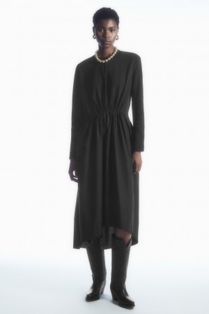 Vestido COS Asymmetric Gathered-Cintura Midi Mujer Negros | México KBOL-71823