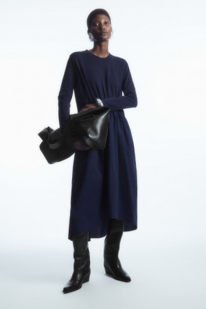 Vestido COS Asymmetric Gathered-Cintura Midi Mujer Azul Marino | México RHBU-70146