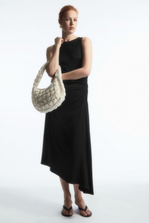 Vestido COS Asymmetric Gathered Satin Midi Mujer Negros | México ZFIR-75364