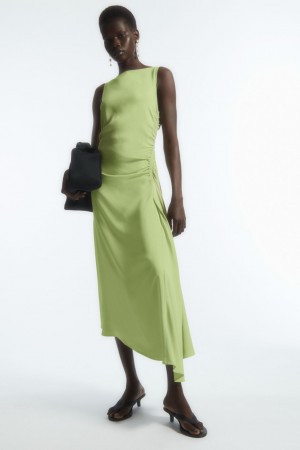 Vestido COS Asymmetric Gathered Satin Midi Mujer Verdes | México WFTR-53208