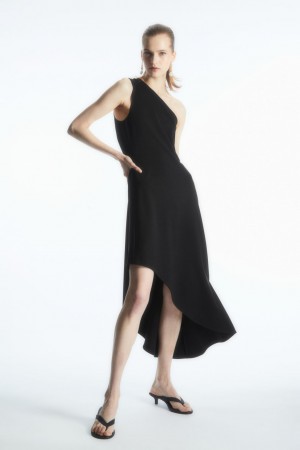 Vestido COS Asymmetric One-Shoulder Midi Mujer Negros | México QNEU-10846