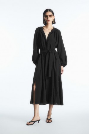 Vestido COS Belted Midi Mujer Negros | México DUMB-35687