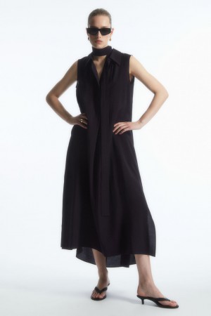 Vestido COS Bow Sin Manga Midi Mujer Azul Marino | México TORL-42809
