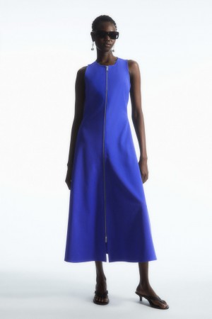 Vestido COS Flared Zip-Up Midi Mujer Azules Claro | México RLNH-56810