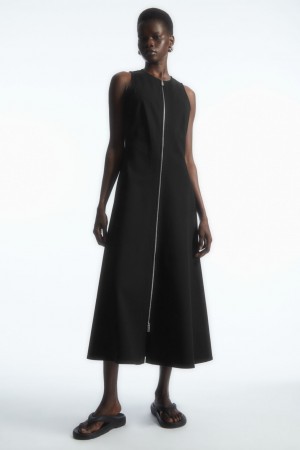 Vestido COS Flared Zip-Up Midi Mujer Negros | México HPFL-54801