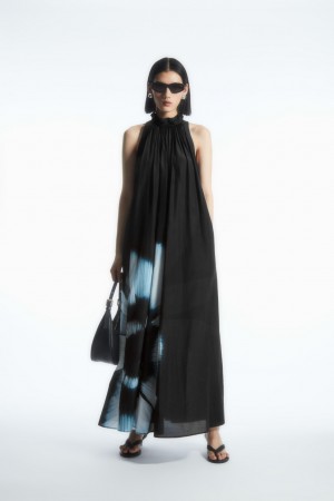 Vestido COS Floral-Print Silk-Blend Maxi Mujer Negros | México JYWG-23945