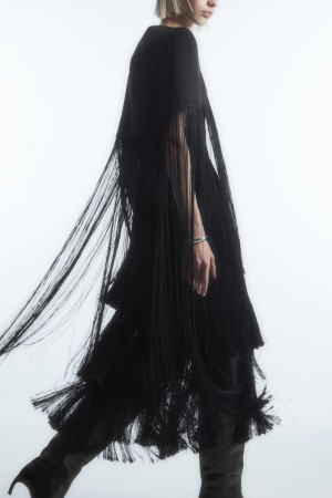 Vestido COS Fringedred Midi Mujer Negros | México FTBP-27169