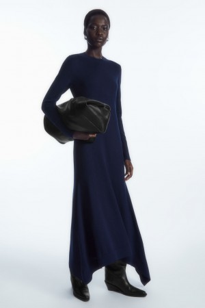Vestido COS Handkerchief-Hem Merino Lana Midi Mujer Azul Marino | México VNXJ-46931