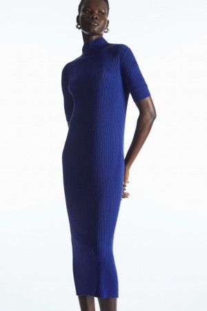Vestido COS High-Neck Acanalado Silk Mujer Azules Claro | México JFBU-79012