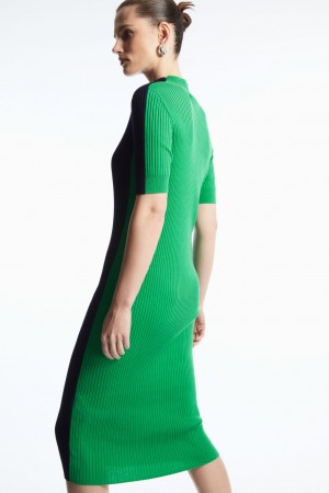 Vestido COS High-Neck Acanalado Silk Mujer Azul Marino Verdes Claro | México XGRP-53748