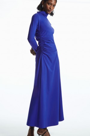 Vestido COS High-Neck Gathered Midi Mujer Azules Claro | México ILGP-64301