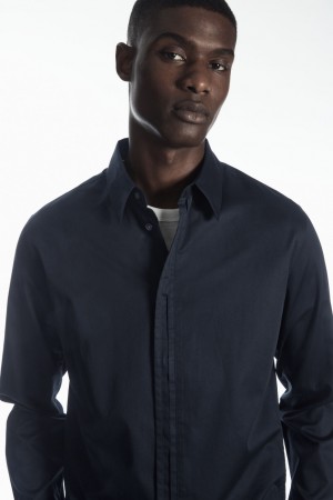 Vestido COS Plisado-Placket Hombre Azul Marino | México AQHW-15042
