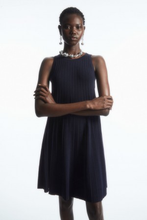 Vestido COS Plisado A-Line Mini Mujer Azul Marino | México AGFI-18064