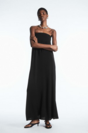 Vestido COS Plisado Bandeau Maxi Mujer Negros | México FQJV-27956