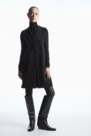 Vestido COS Plisado Corduroy Mini Mujer Negros | México QRKD-93520